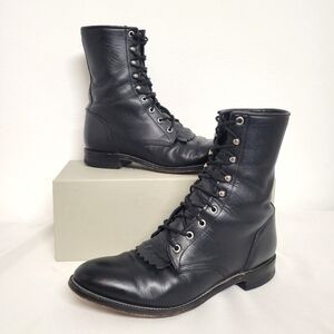 Justin Roper Boots Style 1879 Black Western Cowboy Leather